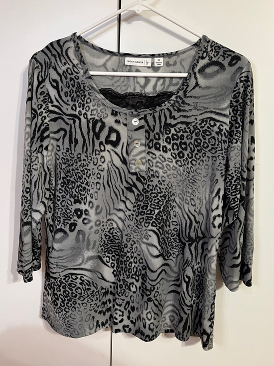 Susan Graver Tops - Susan Graver Black and Gray Animal Print Henley